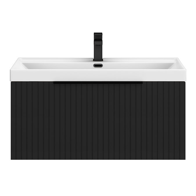 Milan Fluted 800mm Soft Black 1-Drawer Wall Hung Vanity Unit with Matt Black Handle