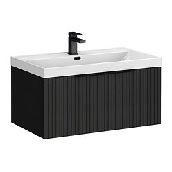 Milan Fluted 800mm Soft Black 1-Drawer Wall Hung Vanity Unit with Matt Black Handle