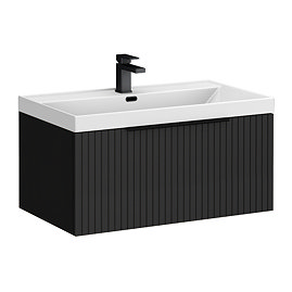 Milan Fluted 800mm Soft Black 1-Drawer Wall Hung Vanity Unit with Matt Black Handle
