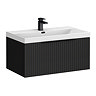 Milan Fluted 800mm Soft Black 1-Drawer Wall Hung Vanity Unit with Matt Black Handle