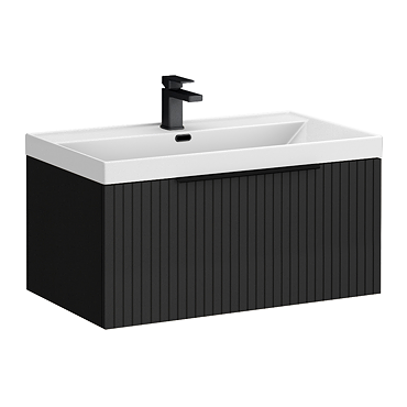 Milan Fluted 800mm Soft Black 1-Drawer Wall Hung Vanity Unit with Matt Black Handle