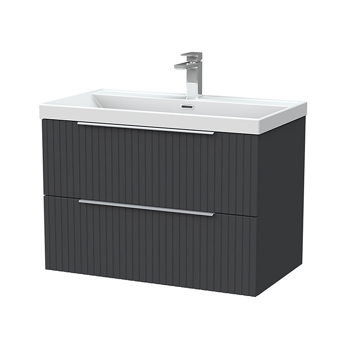 Milan Fluted 800mm Soft Black 2-Drawer Wall Hung Vanity Unit