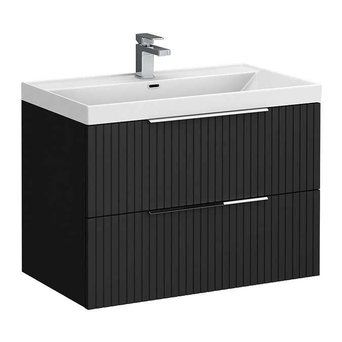 Milan Fluted 800mm Soft Black 2-Drawer Wall Hung Vanity Unit