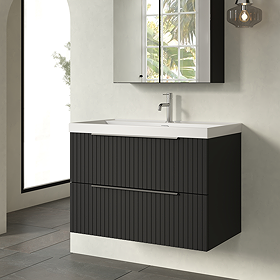 Milan Fluted 800mm Soft Black 2-Drawer Wall Hung Vanity Unit