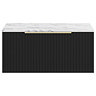 Milan Fluted 800mm Soft Black Vanity Unit - Wall Hung 1 Drawer Unit with Carrara Marble Worktop & Brushed Brass Handle