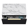 Milan Fluted 800mm Soft Black Vanity Unit - Wall Hung 1 Drawer Unit with Carrara Marble Worktop & Brushed Brass Handle