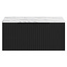 Milan Fluted 800mm Soft Black Vanity Unit - Wall Hung 1 Drawer Unit with Carrara Marble Worktop & Matt Black Handle