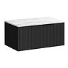 Milan Fluted 800mm Soft Black Vanity Unit - Wall Hung 1 Drawer Unit with Carrara Marble Worktop & Matt Black Handle