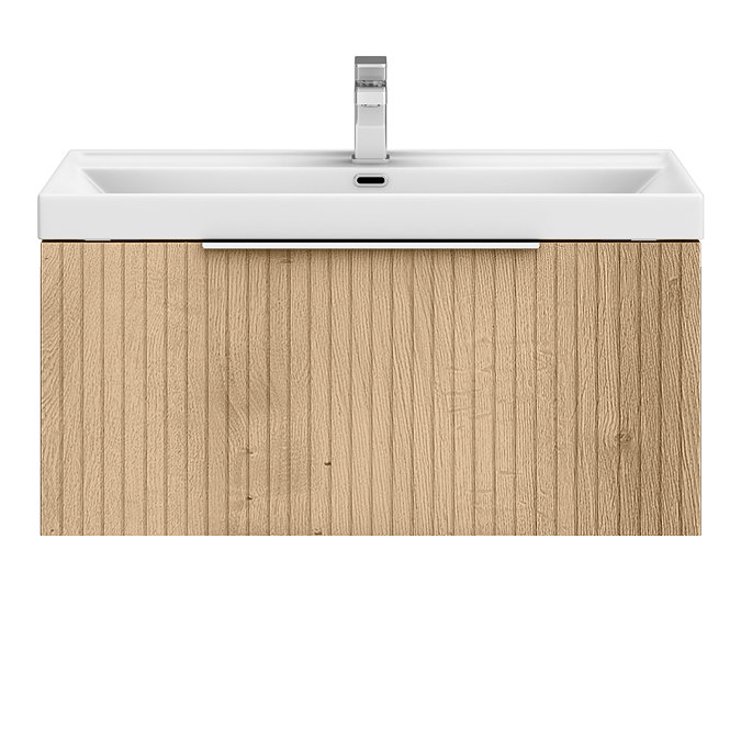 Milan Fluted 800mm Autumn Oak 1-Drawer Wall Hung Vanity Unit with Chrome Handle