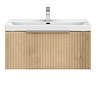 Milan Fluted 800mm Autumn Oak 1-Drawer Wall Hung Vanity Unit with Chrome Handle