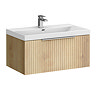Milan Fluted 800mm Autumn Oak 1-Drawer Wall Hung Vanity Unit with Chrome Handle