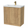 Milan Fluted 800mm Autumn Oak 2-Door Floor Standing Vanity Unit with Brushed Brass Handles