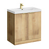 Milan Fluted 800mm Autumn Oak 2-Door Floor Standing Vanity Unit with Brushed Brass Handles