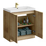 Milan Fluted 800mm Autumn Oak 2-Door Floor Standing Vanity Unit with Brushed Brass Handles