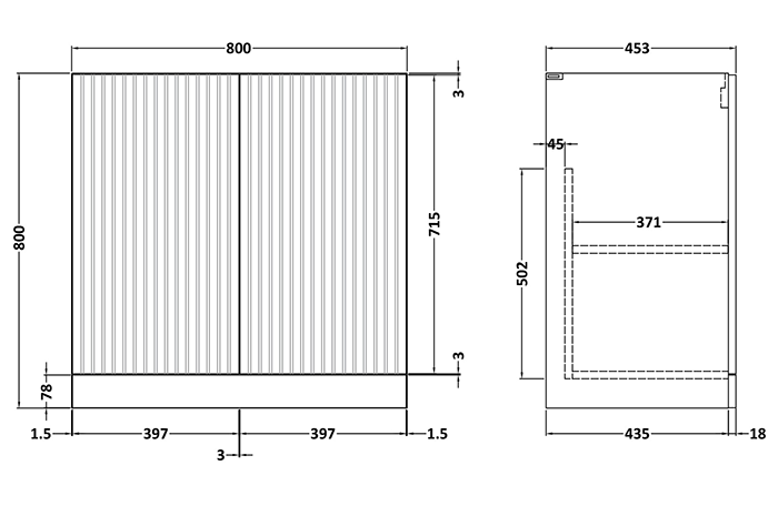 Milan Fluted 800mm Autumn Oak 2-Door Floor Standing Vanity Unit with Matt Black Handles
