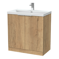 Milan Fluted 800mm Autumn Oak 2-Door Floor Standing Vanity Unit - Autumn Oak