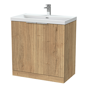 Milan Fluted 800mm Autumn Oak 2-Door Floor Standing Vanity Unit - Autumn Oak