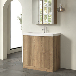 Milan Fluted 800mm Autumn Oak 2-Door Floor Standing Vanity Unit