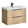 Milan Fluted 800mm Autumn Oak 2-Drawer Wall Hung Vanity Unit with Matt Black Handles