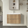 Milan Fluted 800mm Autumn Oak 2-Drawer Wall Hung Vanity Unit