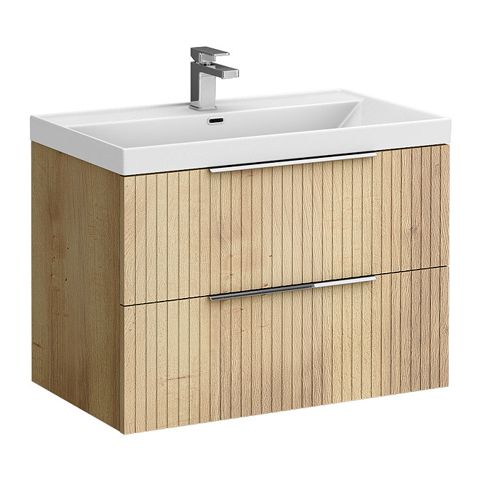 Milan Fluted 800mm Autumn Oak 2-Drawer Wall Hung Vanity Unit