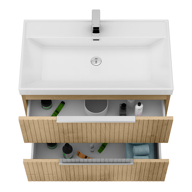 Milan Fluted 800mm Autumn Oak 2-Drawer Wall Hung Vanity Unit