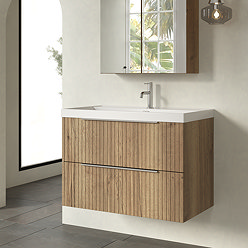 Milan Fluted 800mm Autumn Oak 2-Drawer Wall Hung Vanity Unit