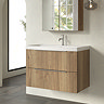 Milan Fluted 800mm Autumn Oak 2-Drawer Wall Hung Vanity Unit