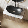 Milan Fluted 800mm Autumn Oak Vanity Unit - Wall Hung 1 Drawer Unit with Carrara Marble Worktop & Chrome Handle