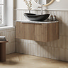 Milan Fluted 800mm Autumn Oak Vanity Unit - Wall Hung 1 Drawer Unit with Carrara Marble Worktop & Chrome Handle