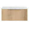 Milan Fluted 800mm Autumn Oak Vanity Unit - Wall Hung 1 Drawer Unit with Carrara Marble Worktop & Chrome Handle