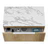Milan Fluted 800mm Autumn Oak Vanity Unit - Wall Hung 1 Drawer Unit with Carrara Marble Worktop & Chrome Handle