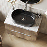 Milan Fluted 800mm Autumn Oak Vanity Unit - Wall Hung 2 Drawer Unit with Carrara Marble Worktop & Chrome Handles
