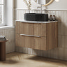 Milan Fluted 800mm Autumn Oak Vanity Unit - Wall Hung 2 Drawer Unit with Carrara Marble Worktop & Chrome Handles
