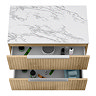 Milan Fluted 800mm Autumn Oak Vanity Unit - Wall Hung 2 Drawer Unit with Carrara Marble Worktop & Chrome Handles
