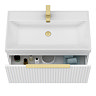 Milan Fluted 800mm Matt White 1-Drawer Wall Hung Vanity Unit with Brushed Brass Handle