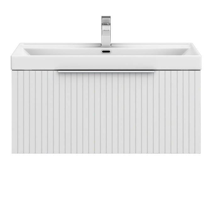 Milan Fluted 800mm Matt White 1-Drawer Wall Hung Vanity Unit with Chrome Handle