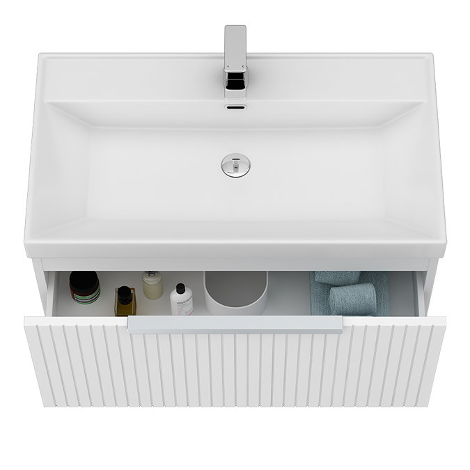 Milan Fluted 800mm Matt White 1-Drawer Wall Hung Vanity Unit with Chrome Handle