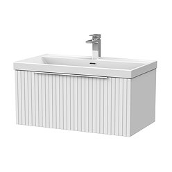 Milan Fluted 800mm Matt White 1-Drawer Wall Hung Vanity Unit with Chrome Handle
