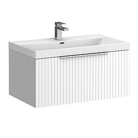 Milan Fluted 800mm Matt White 1-Drawer Wall Hung Vanity Unit with Chrome Handle