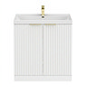 Milan Fluted 800mm Matt White 2-Door Floor Standing Vanity Unit with Brushed Brass Handles