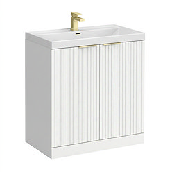 Milan Fluted 800mm Matt White 2-Door Floor Standing Vanity Unit with Brushed Brass Handles