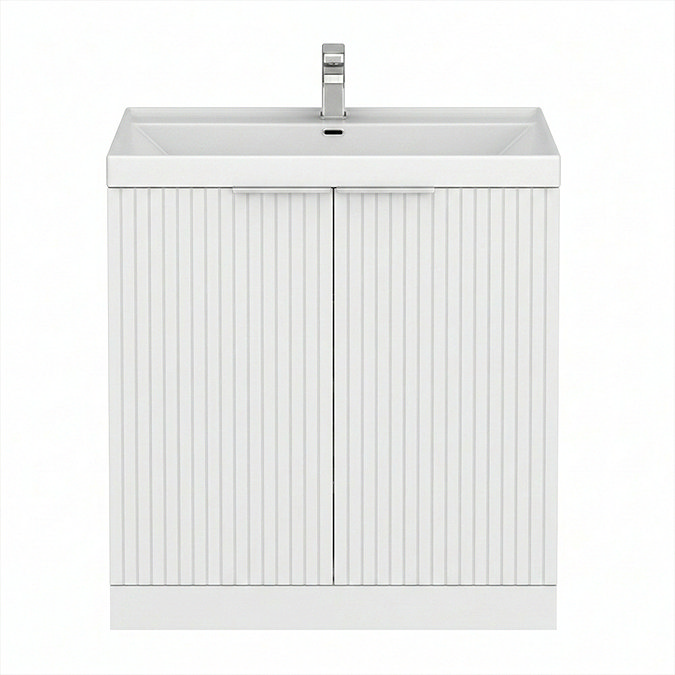 Milan Fluted 800mm Matt White 2-Door Floor Standing Vanity Unit