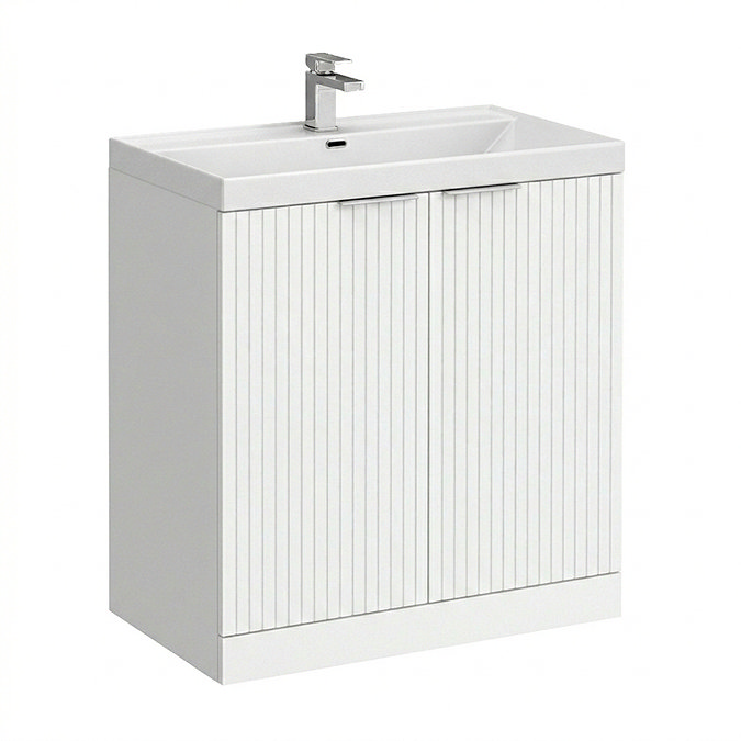 Milan Fluted 800mm Matt White 2-Door Floor Standing Vanity Unit