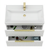 Milan Fluted 800mm Matt White 2-Drawer Wall Hung Vanity Unit with Brushed Brass Handles