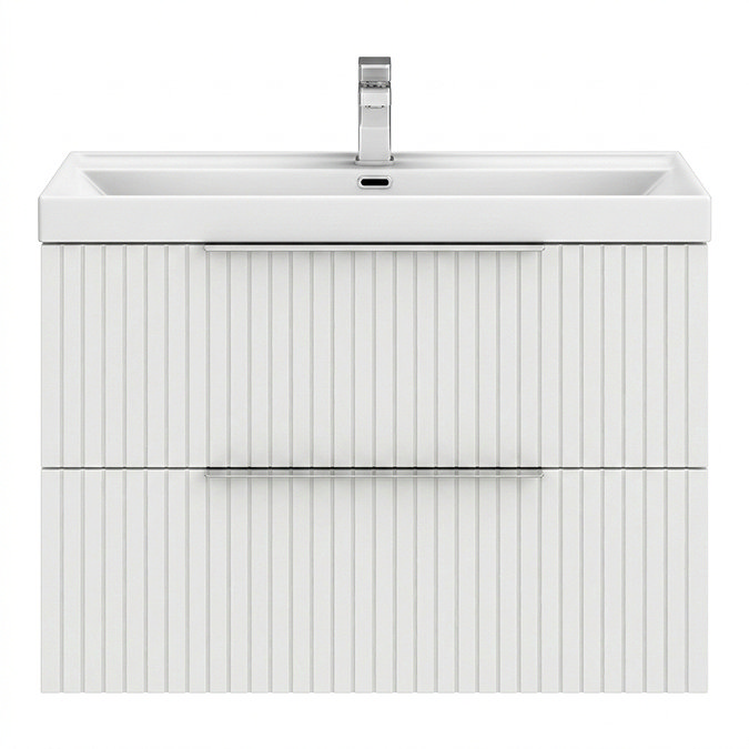 Milan Fluted 800mm Matt White 2-Drawer Wall Hung Vanity Unit with Chrome Handles
