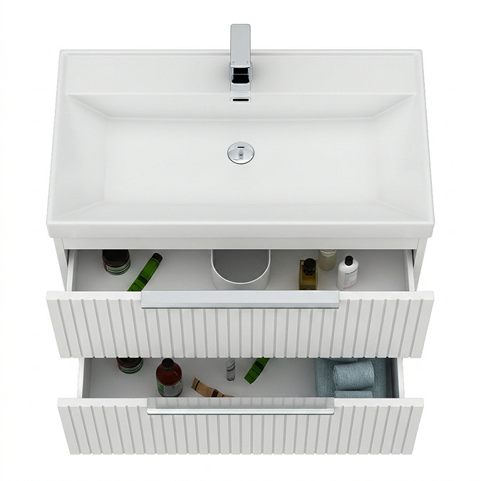 Milan Fluted 800mm Matt White 2-Drawer Wall Hung Vanity Unit with Chrome Handles