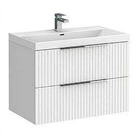 Milan Fluted 800mm Matt White 2-Drawer Wall Hung Vanity Unit with Chrome Handles