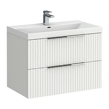 Milan Fluted 800mm Matt White 2-Drawer Wall Hung Vanity Unit with Chrome Handles