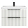 Milan Fluted 800mm Matt White 2-Drawer Wall Hung Vanity Unit with Matt Black Handles